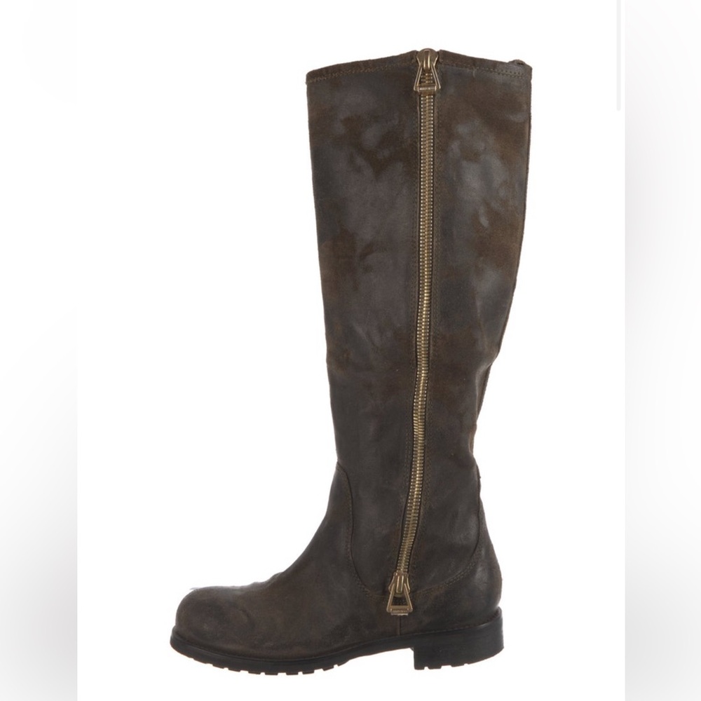 Jimmy Choo Distressed Brown Leather Zip-Front Tall Motto Boot